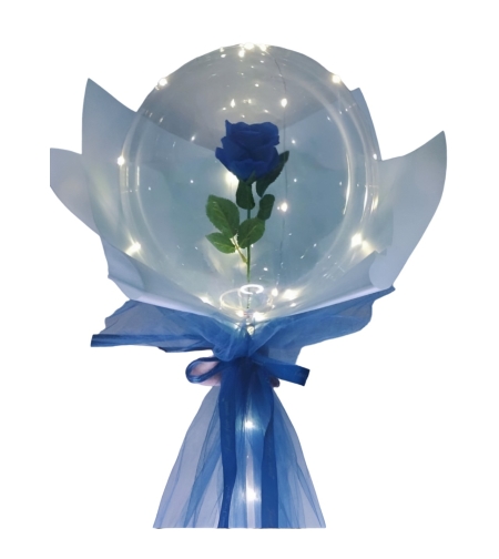 Trandafir in Balon LED cu Lumini, Flippy, Tip Buchet, Diametru 35 cm, Albastru