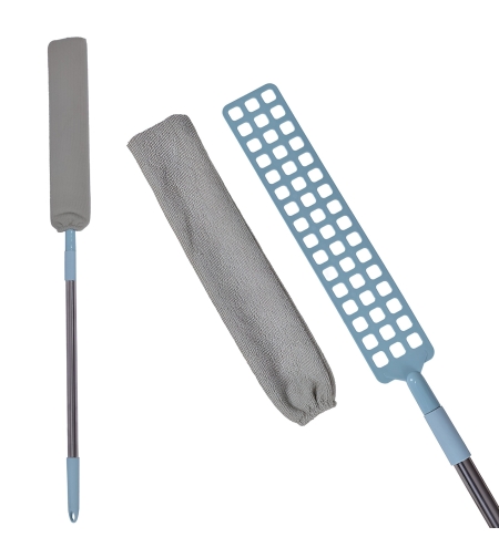 Pamatuf pentru Curatat Praful, Flippy, Model Slim pentru Zone Greu Accesibile, Maner Extensibil, Laveta Microfibra Inclusa, Usor de Curatat, Albastru Gri