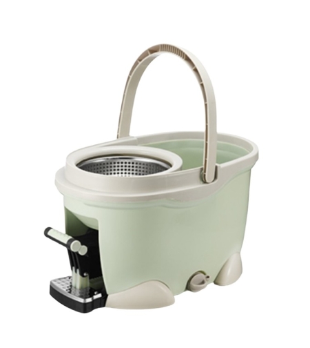 Set Galeata cu Pedala si Mop Rotativ 360°, Flippy, Cu Actiune Centrifuga x4, Pentru Uz Casnic, Maner din Otel Inoxidabil Telescopic, 2 Capte din Bumbac, 46x30x28 cm, Verde Matcha