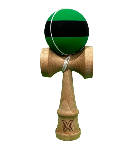Kendama X Originala, Flippy, 18 cm, Profesionala, +9 Ani, din Lemn, Model cu Dunga, Negru/Verde