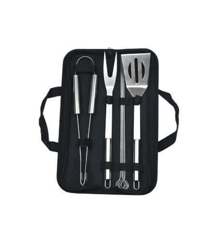 Set 7 Ustensile pentru Gratar, Flippy, din Otel Inoxidabil, Geanta Oxford, Argintiu