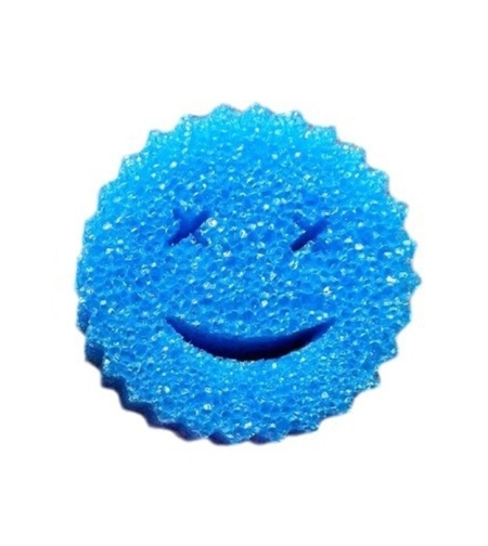 Burete de Vase, Flippy, Rotund, din Burete PU, Model Smiley Face, Doua Fete, 10 x 4 cm, Albastru/Galben