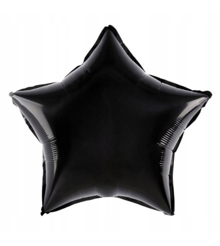 Balon din Folie Metalizata, Flippy, Figurina Stea, Model Simplu, Tematica Aniversare, 40 cm, Ambalaj Individual, Pai Inclus, Umflare cu Aer sau Heliu, Negru