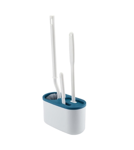 Set 3 Perii pentru Toaleta, Flippy, din Silicon, Perie Zimtata, Cap Flexibil, Suport Adeziv pentru Montarea pe Perete, 39 x 19 x 9.8 cm, Albastru/Alb