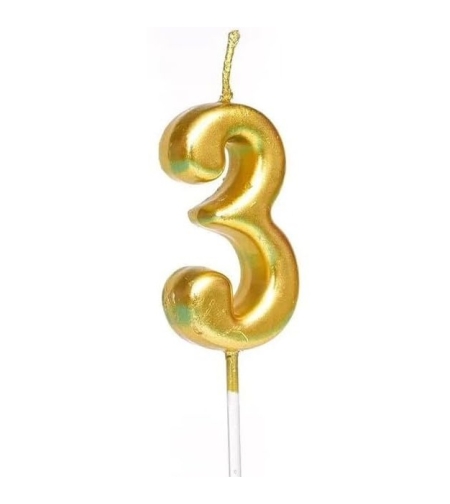 Lumanare de Tort, Flippy, Model Cifra 3, Party, 4.5 x 2.5 cm, din Parafina, Auriu