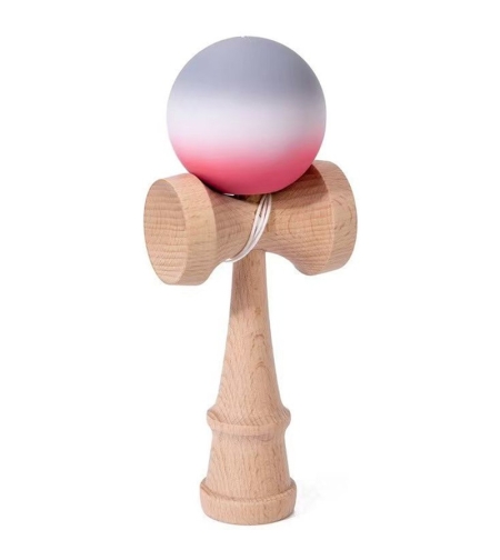 Jucarie Interactiva Kendama, Flippy, Kendama Original Super Sticky din Lemn, 18 cm, Joc de Indemanare pentru Copii si Adulti, Model Gradient Rosu Alb Gri