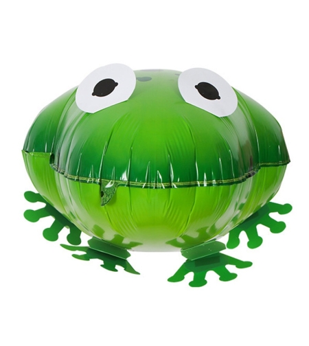 Balon din Folie Metalizata, Flippy, Figurina Animata, Model Broasca, 53x40 cm, Ambalaj Individual, Pai Inclus, Umflare cu Aer sau Heliu, Verde