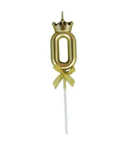 Lumanare pentru Tort Cifra 0, Model Coroana, Gold, Flippy, Party