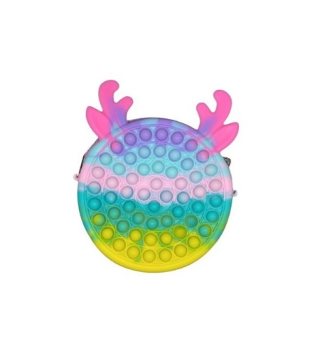 Jucarie antistres din silicon Flippy, Geanta Pop It, 16 cm, Ren, Macarons