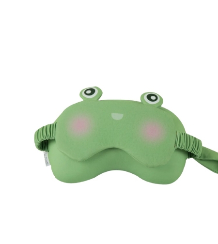 Masca de dormit, Flippy, 2 in 1, cu Tetiera, din Particule de Spuma si Bumbac, Model Broasca ,Verde