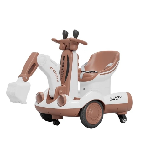 Excavator Electric, Flippy, pe 4 Roti Antiderapante, cu Telecomanda, Brat Controlat Electric, cu Telecomanda, +2 Ani, Maro