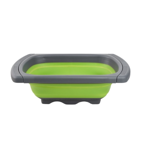 Cos de Scurgere Retractabil pentru Chiuveta, Flippy, cu Filtru, pentru Fructe si Legume, de Uz Casnic, 39x12 cm, Design Extensibil pana la 61 cm, cu Manere de Prindere, Verde