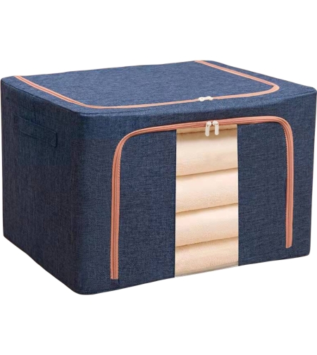 Cutie de depozitare pliabila, Flippy, Cu fermoar, 100 L, Textil, 60x42x40 cm, Cadru Metalic, Suport Baza Stabil din Plastic, Albastru Marin