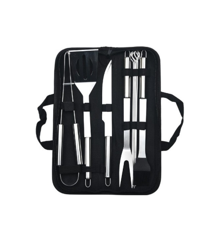 Set 9 Ustensile pentru Gratar, Flippy, din Otel Inoxidabil, Geanta Oxford, Argintiu
