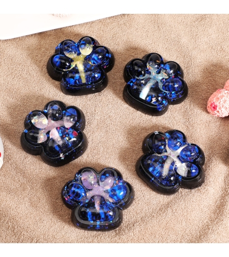 Jucarie Antistres Squishy, Flippy, cu Revenire Lenta, Squeeze Pinch Family, Model Cat Paw, 6.5 x 6 cm, din Tpr, 4-6 Ani, Model 6 Galaxie, Negru cu Insertii
