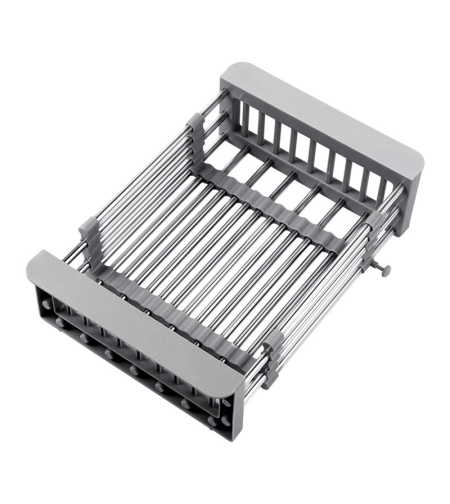 Suport Scurgere Extensibil pentru Bucatarie, Flippy, Uscator Vase din Otel Inoxidabil, Suport Tacamuri si Pahare, Suport pentru Fructe si Legume, 29 x 22 x 9.5 cm Gri