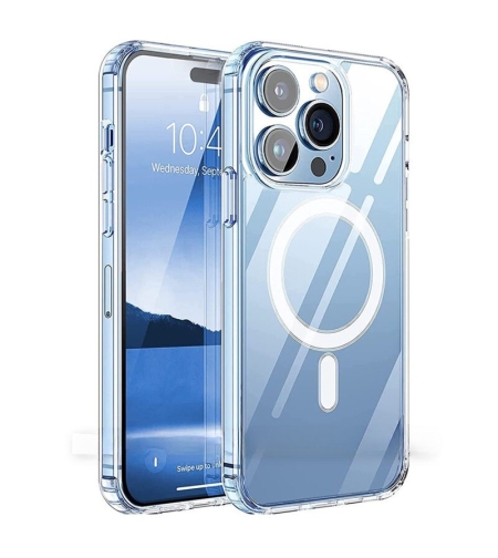 Husa de protectie Flippy compatibila cu Apple iPhone 15, MagSafe Blister, gaura mare camera, transparenta