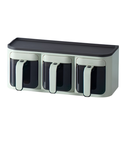 Cutie de Depozitare a Condimentelor, Flippy, de Uz Casnic, Montare pe Perete, 3 Compartimente, 25.8 x 13.6 x 10.5cm, Verde-Negru