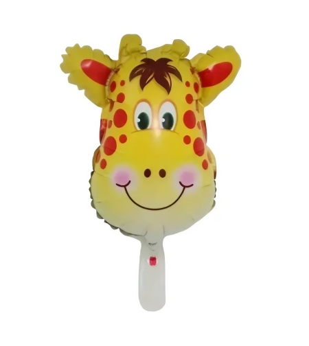 Balon din Folie Metalizata, Flippy, Mini Figurine Animalute, Model Girafa, Tematica Aniversare, 32x45 cm, Ambalaj Individual, Pai Inclus, Umflare cu Aer sau Heliu, Multicolor