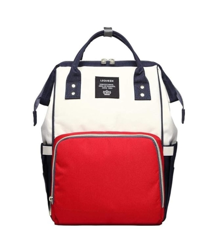 Rucsac Multifunctional pentru Mamici, Flippy, din Panza Oxford, Compartimentare Multipla, Impermeabil, 43 x 18 x 26 cm, Alb/Rosu/Albastru