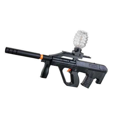 Mitraliera de jucarie electrica Flippy cu bile de hidrogen de gel, gun bluster, tragere in rafala, varsta peste 6 ani, ochelari de protectie, 5000 de bile incluse, cablu de incarcare, 28x31 cm, AUG, negru