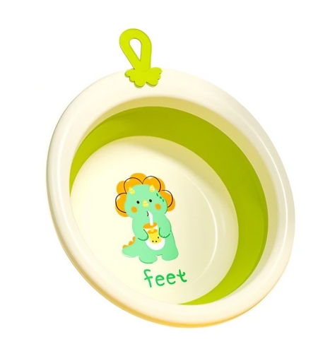 Cada Pliabila pentru Baie pentru Copii, Flippy, Cadita pentru Bebelusi, Model Rotund cu Dinozaur, Verde, 30x30x3.7 cm, 4L