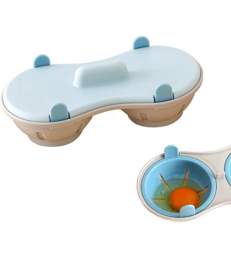 Recipient Dublu pentru Oua, Flippy, din Plastic Flippy, pentru Gatit la Microunde, 22 x 11.8 x 8 cm, Albastru