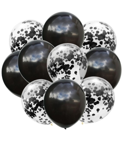 Set 10 Baloane din Latex, Flippy, Model Party Confetti, 5 x Confetti, 5 x Negru, 25 cm, 2.2g