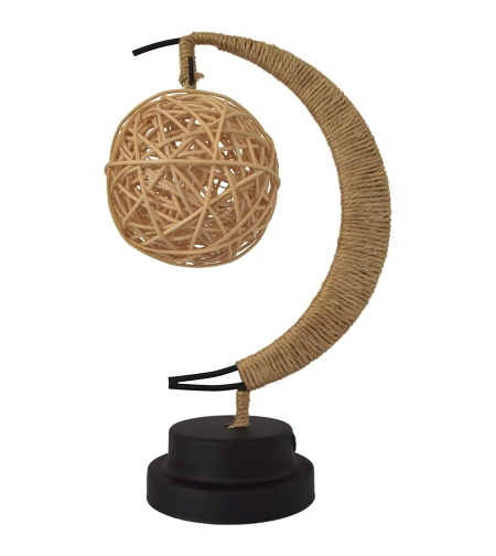 Lampa veghe Flippy, semi-luna cu glob din rattan, led, 28x15 cm, alb cald