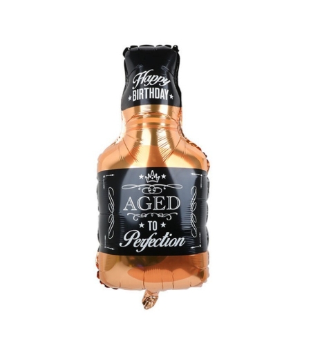Balon din Folie Metalizata, Flippy, Figurina Sticla de Whisky, Tema Aniversare, 90x45 cm, Ambalaj Individual, Pai Inclus, Umflare cu Aer sau Heliu, Maro