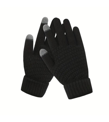 Manusi de Dama, Flippy, Functie Touchscreen (ecran tactil), Material Acril Tricotat, Manseta Elastica, Interior Catifelat, Marime Universala, Negru
