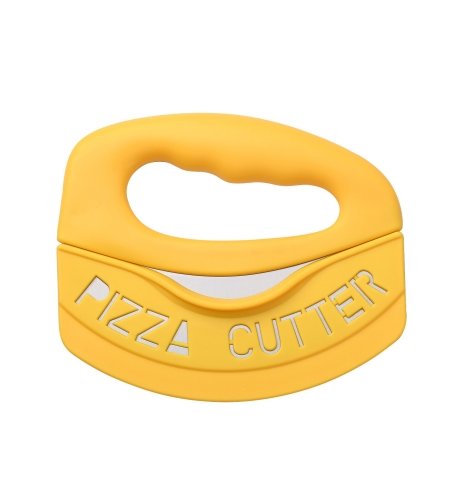 Cutit pentru taiat pizza Flippy, cu protectie din silicon pentru lama, inox, 15.5 cm, galben