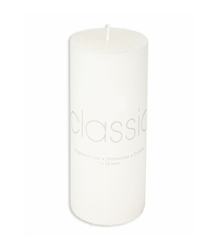 Lumanare Decorativa, Flippy, din Parafina, Cilindrica, Fara Fum si Fara Parfum, 7 x 15 cm, 500 g, Ardere 72h, Ivory Alb