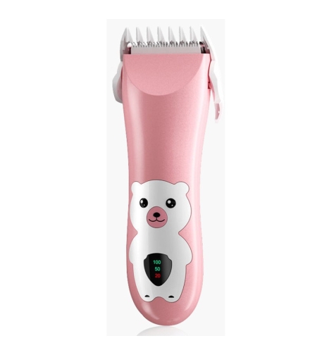 Masina De Tuns Bebelusi si Copii, Flippy, Display Digital, Lame Cermice si Inox, Fara Fir, Functie Anti Taiere, Silentios, 50 W, Rezistent la Apa, 2 Accesorii, Incarcator USB, Model Ursulet, Roz