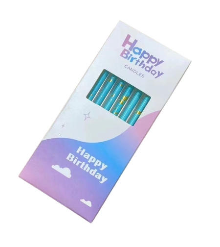 Set 6 Lumanari Lungi, Flippy, din Parafina, 10 x 0.5 cm, Happy Birthday, Albastru