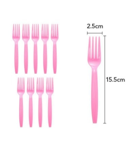 Set 10 furculite de unica folosinta 15.5 x 2.5 cm, roz