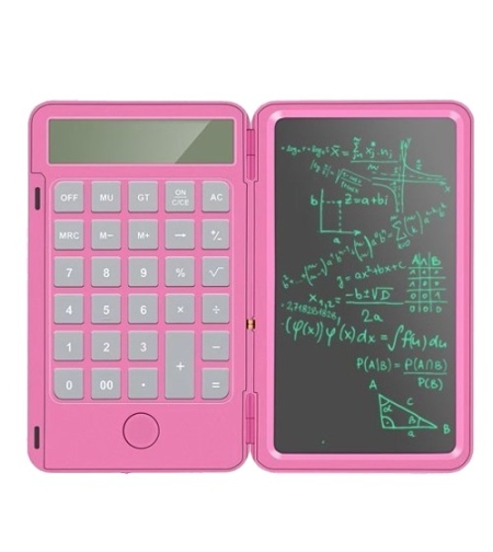 Calculator de Mana Reincarcabil cu Tabla de Scris, Flippy, Calculator Portabil, Ecran LCD, Afisaj cu 12 Cifre, Ecran de 15 cm, Culoare Roz