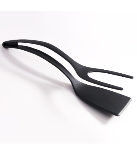Spatula Multifunctionala tip Cleste, Flippy, Spatula Cleste pentru Gatit, Silicon PP, pentru Alimente, Carne, Paine, 31 x 8.5 cm Negru
