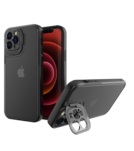Husa de protectie pentru Apple iPhone 14 Plus, Flippy, Bracket series cu suport si protectie pentru camera, Negru
