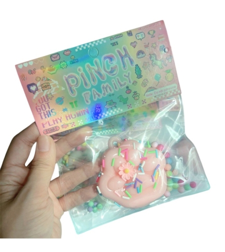 Jucarie Antistres Squishy, Flippy, cu Revenire Lenta, Squeeze Pinch Family Model Labuta de Pisica, 6x6 cm, 45g, Ambalaj Transparent, Roz