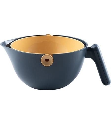 Bol cu Doua Straturi, Flippy, pentru Fructe, Legume, cu Cos de Scurgere a Apei, 2L, din ABS+PP, 29.9 x 22.5 x 11.8 cm, Albastru-Portocaliu