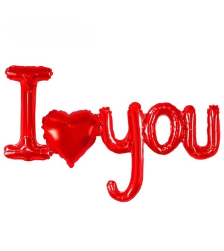 Balon din Folie Metalizata, Figurine Litere si Inima, Model I Love You, Tema Ziua Indragostitilor, 54x97 cm, Ambalaj Individual, Pai Inclus, Umflare cu Aer sau Heliu, Rosu