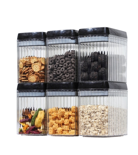 Set 6 Recipiente din Plastic, Flippy, pentru Alimente/Obiecte, Inchidere Ermetica, Textura Ondulata, 6 x 1.5l, Transparent