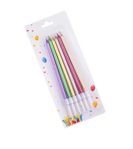 Set 6 Lumanari de Tort, Flippy, din Parafina, 11 x 0.4 cm, Lucioase, Multicolor