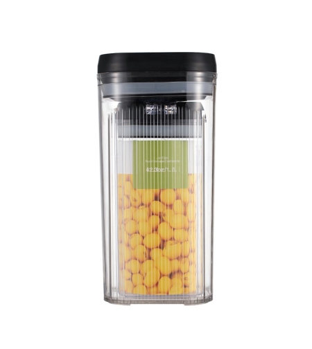 Cutii de Depozitare Alimente, Flippy, Set din 2 Cutii de Tip Container de 1.2 si 2.5 l, Recipiente pentru Cereale in Bucatarie, Transparente cu Capac Negru