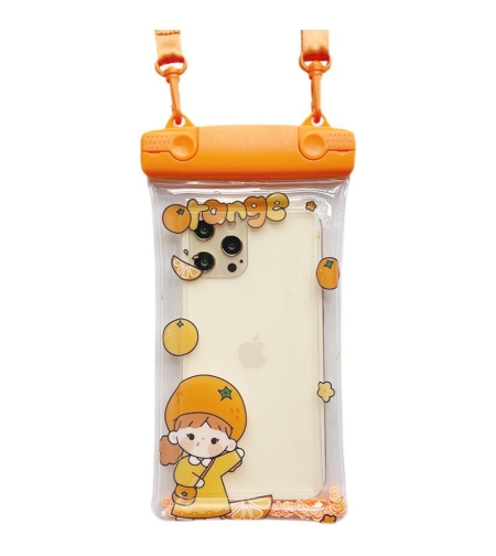 Husa subacvatica Waterproof Flippy, Snowproof, Universala, Impermeabila, pentru telefon sau documente, cu snur, Orange Girl, Portocaliu