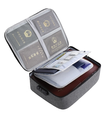 Geanta Flippy pentru Depozitare Acte si Documente, Facturi, Carduri, cu Cod de Securitate, 2 Compartimente, Impermeabila, 37 x 10.5 x 27 cm, Gri