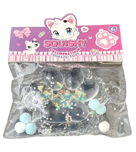 Jucarie Antistres Squishy, Flippy, cu Revenire Lenta, Model Labuta de Pisica Pufoasa, 12.5x10.5 cm, 220g, Squeeze Pinch Family, Albastru Transparent