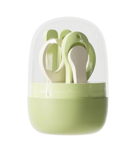 Set 4in1 de Ingrijire Unghii pentru Bebelusi, Flippy, Cutie de Depozitare Tip Borcan, 0-6 Ani, 10 x 7 x 6 cm, Verde
