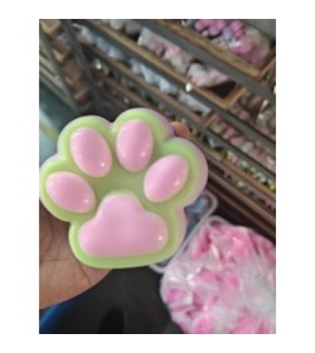 Jucarie Antistres Squishy, Flippy, cu Revenire Lenta, Labuta de Pisica Pufoasa, 8.5 x 7.5 cm, Ambalaj Transparent, Verde Roz